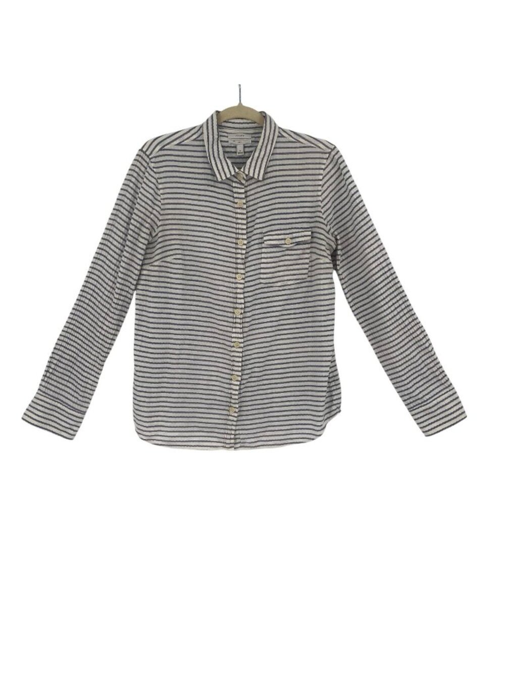 J. Crew Women's Size 12 Blue White Striped Boy Fit Button Down Shirt Long Sleeve